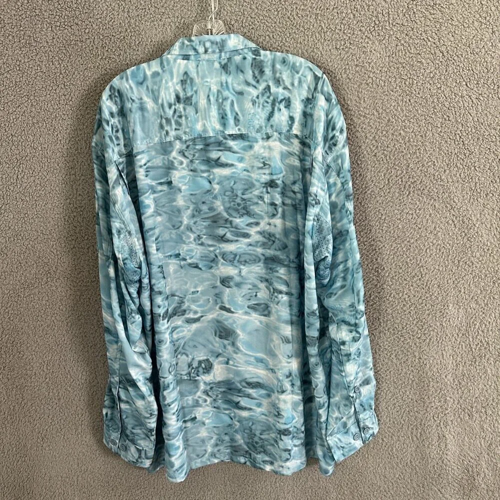Aqua Design Aqua Shield UPF 50+ Fishing Shirt 2XL Blue Water Camo Vented Pockets